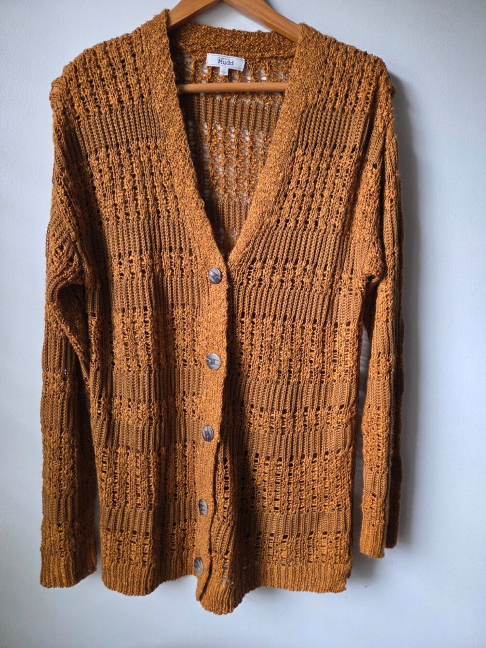 EUC LIKE NEW MUDD BRONZE V NECK CROCHET CARDIGAN SIZE L